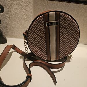BCBG Geometric Patterned Crossbody Bag in Brown and Cream